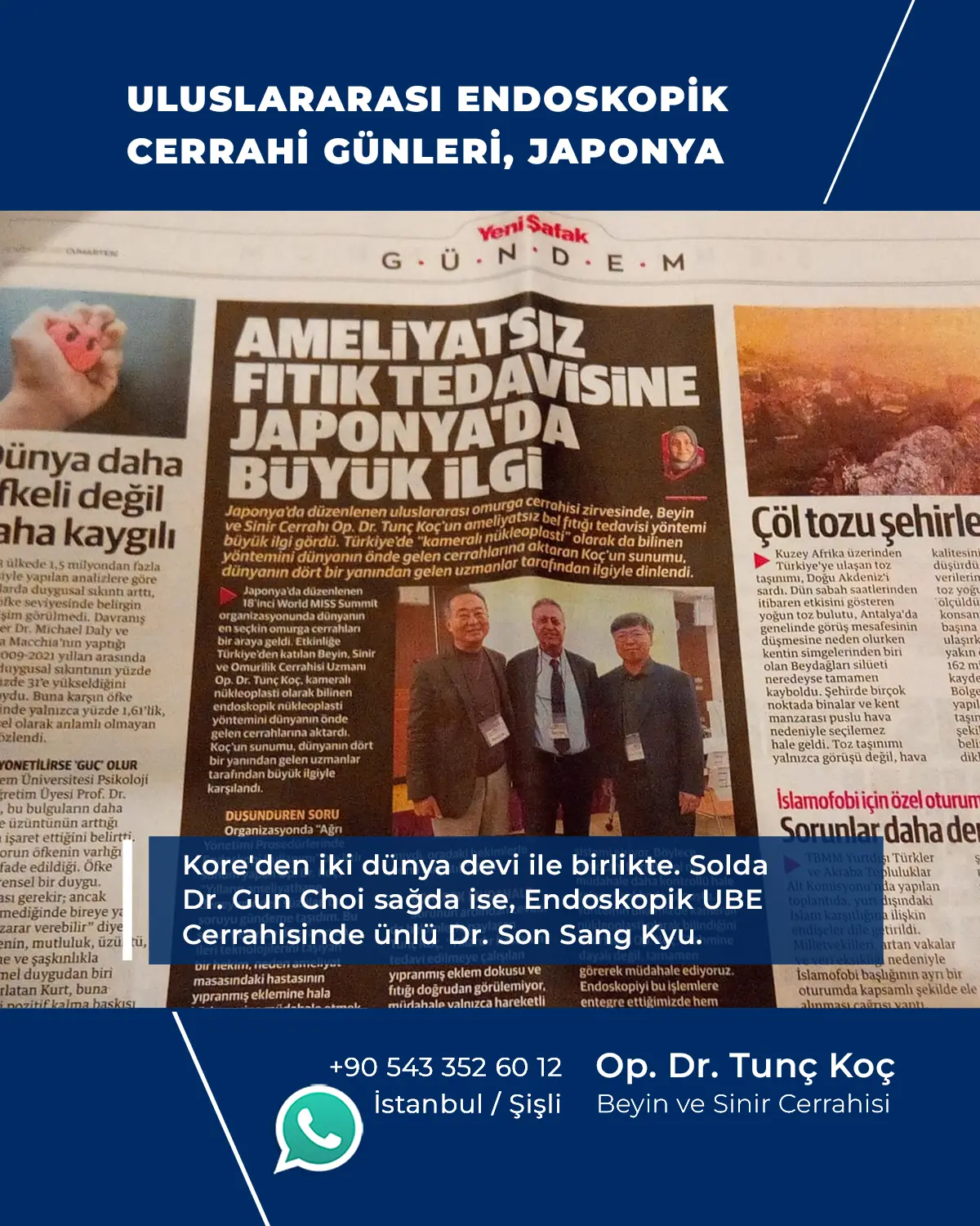 Dr. Gun Choi ve Dr. Son Sang Kyu ile Japonya ISMISS 2026 — Op. Dr. Tunç Koç