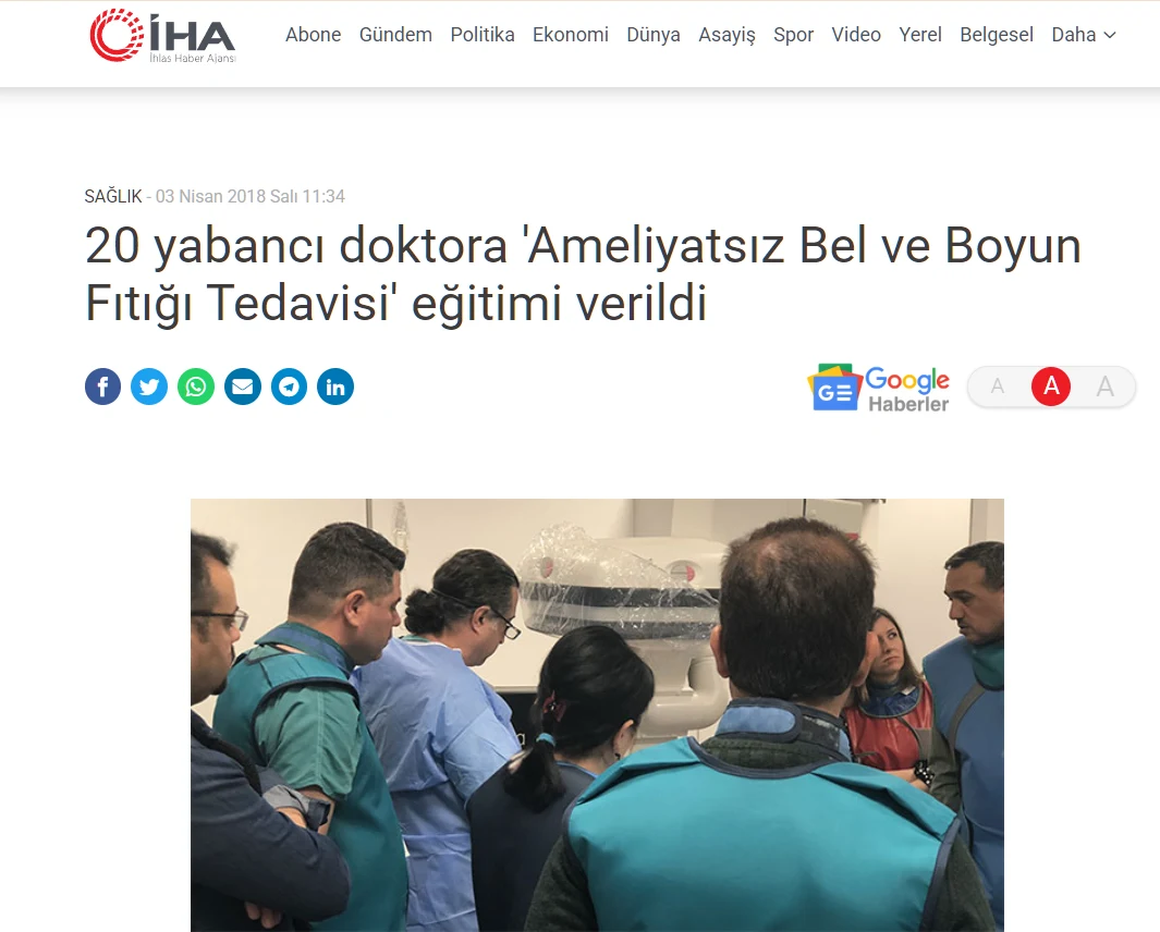 İHA — 20 Yabancı Doktora Ameliyatsız Bel ve Boyun Fıtığı Tedavisi Eğitimi 2018 Medicana İstanbul