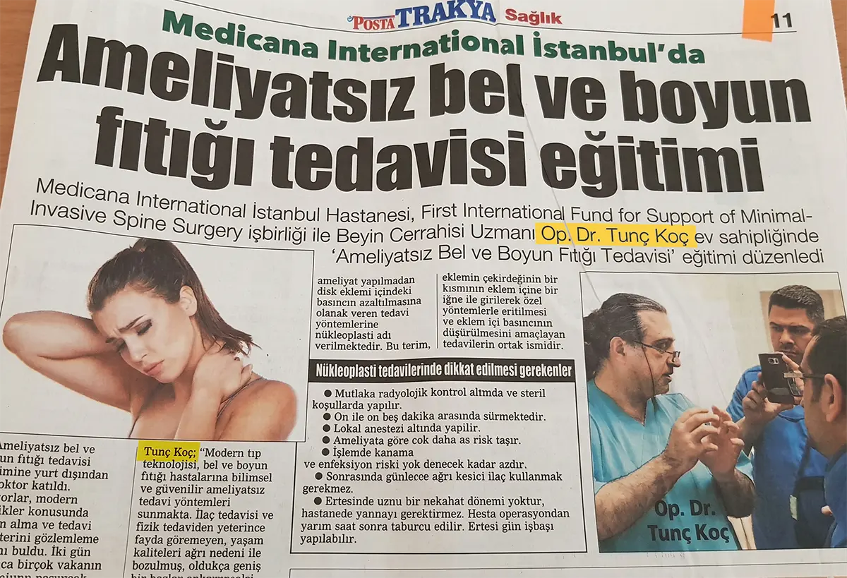 Medicana Hastanesi'nde Eğitim  — Ameliyatsız bel boyun fıtığı tedavisi haberi